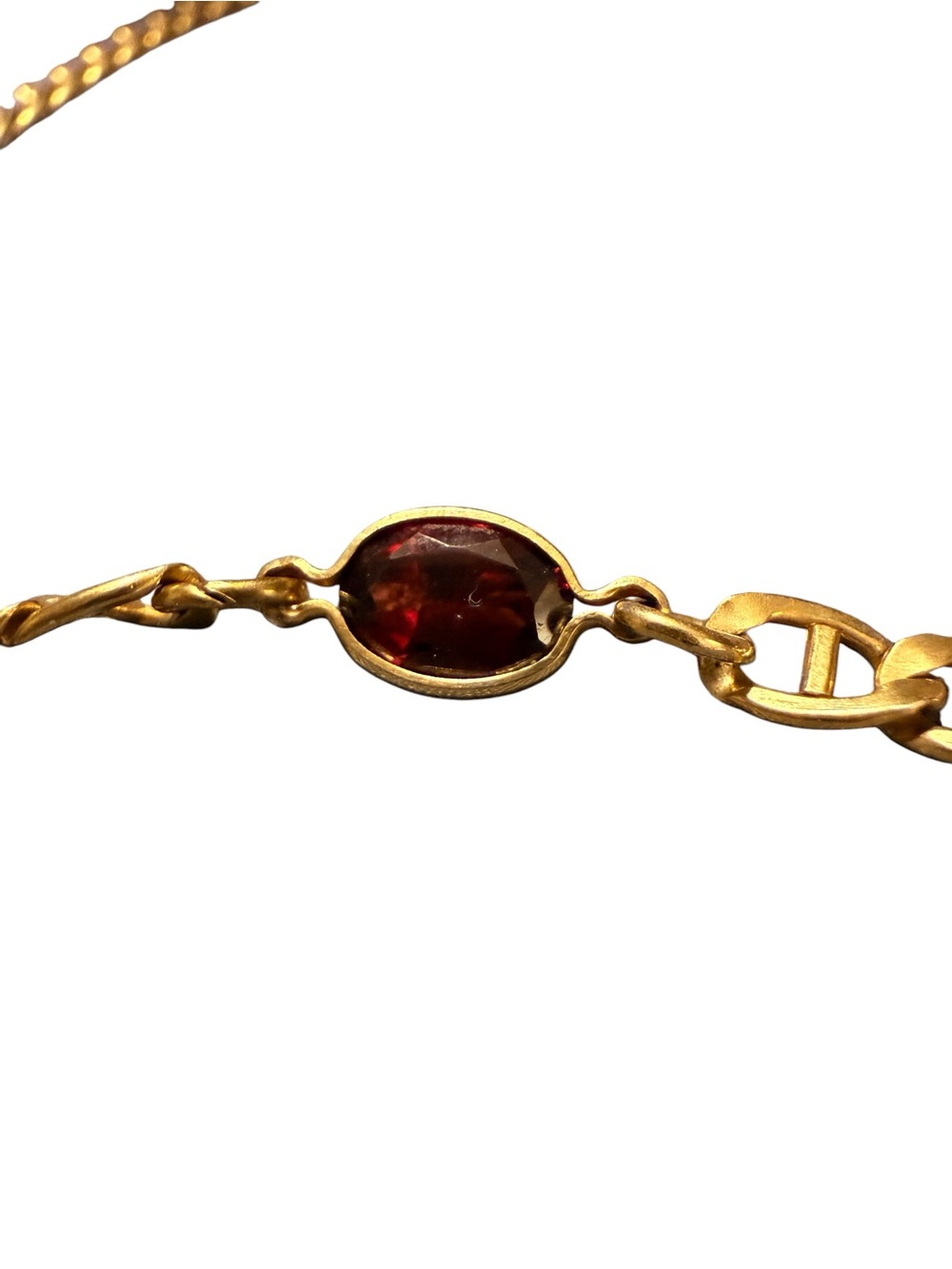 Vintage 14K Gold Bonded Garnet Necklace • Sterling Silver • 16” • 3 Garnets - Picture 5 of 12
